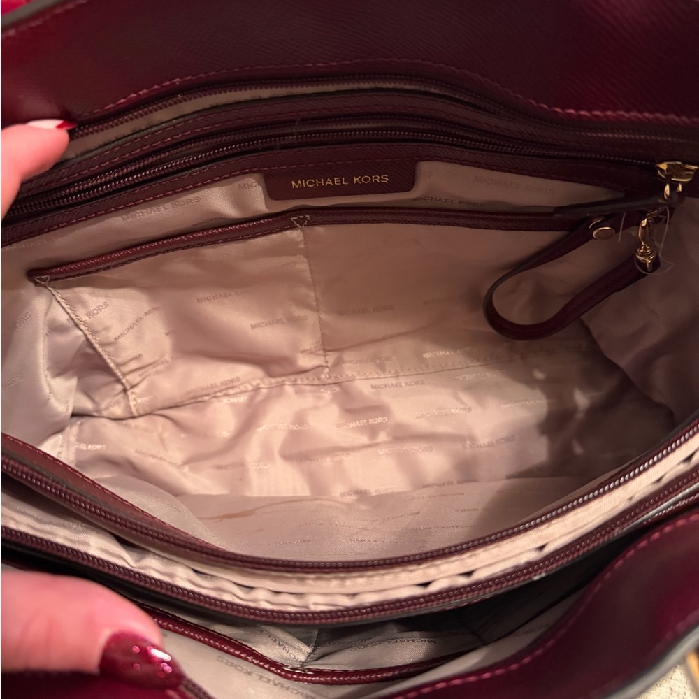Michael Kors Burgundy and Brown Tote Bag - Picture 4 of 11
